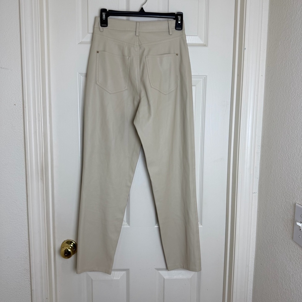 ZARA high rise faux Leather Cream Straight-Leg pants size 02 - Picture 6 of 8